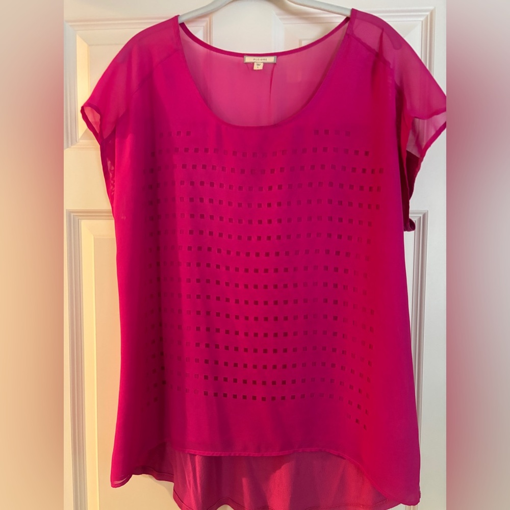 Pleione Magenta Pink L Mixed Media Top with Intricate Cut-out Design on Front